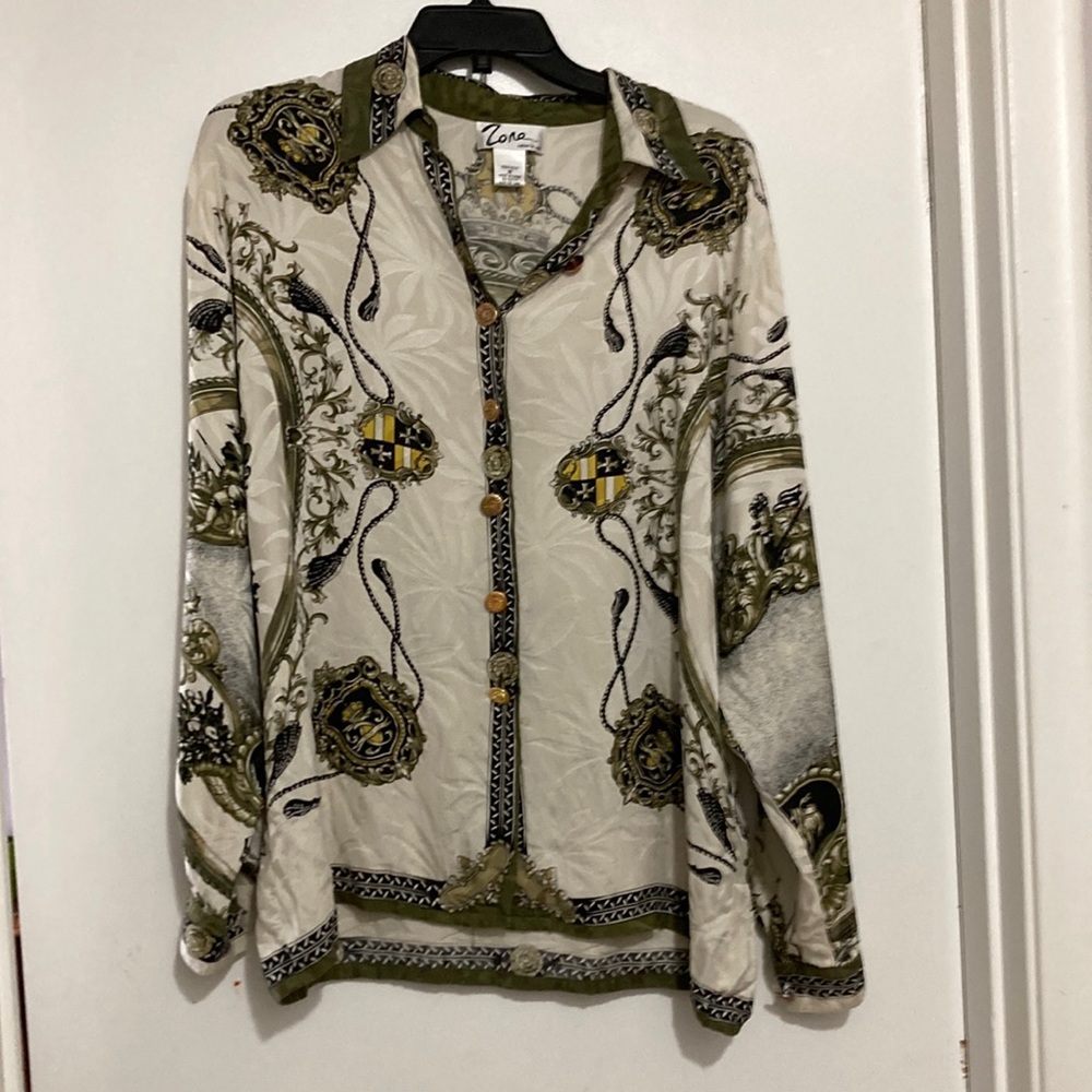 Zone NY 100% Silk Button Down Blouse
